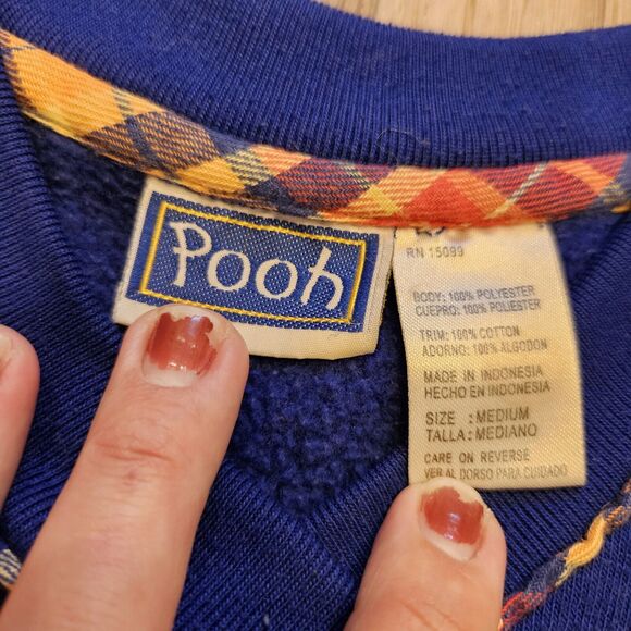 Vtg 90s Winnie The Pooh Nightgown Womens M Blue Fleece Elbow Patches Holiday - Picture 6 of 8